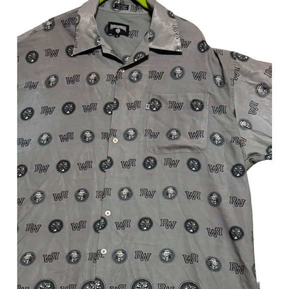 Rocawear Shirt Mens XL‎ Gray Logo All Over Print Short Sleeve Button Down - Picture 1 of 10